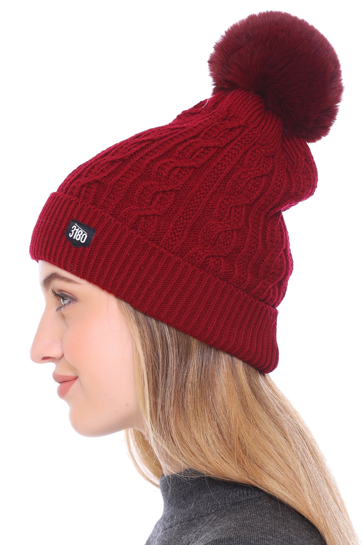 Chic and Cozy: Women's Mehroon Pom Pom Cap for Winter