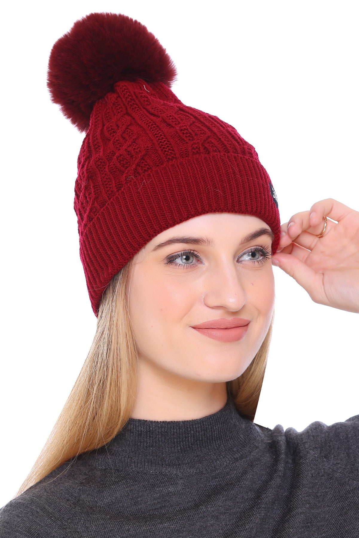 Chic and Cozy: Women's Mehroon Pom Pom Cap for Winter