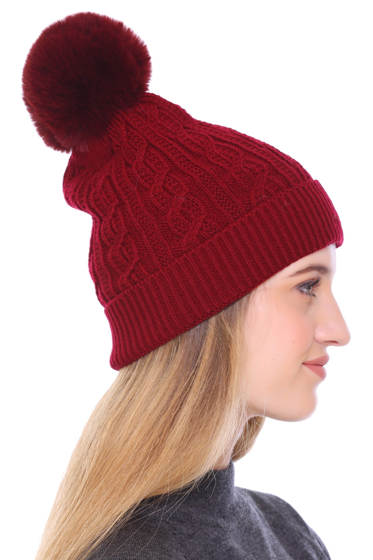 Chic and Cozy: Women's Mehroon Pom Pom Cap for Winter