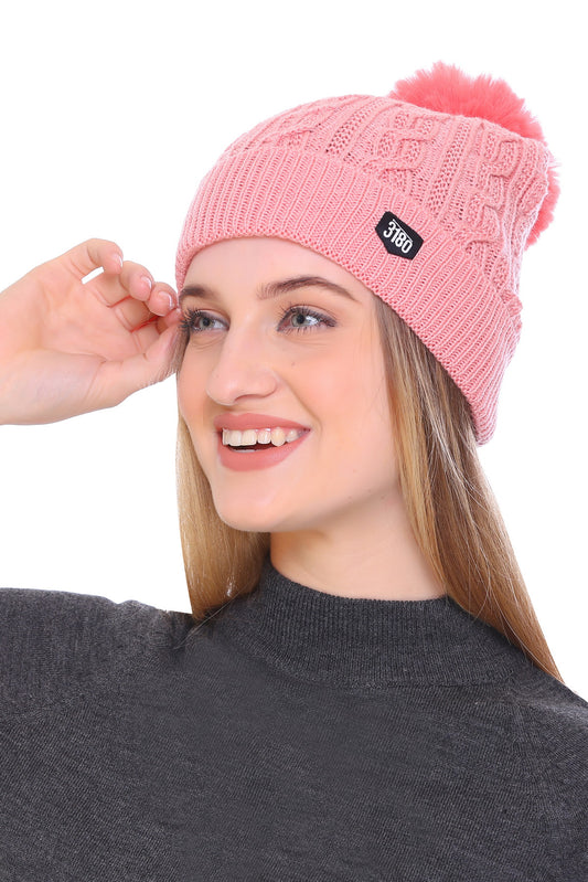 Radiant Winter Bloom: Ladies Fuchsia Pink Beanie Cap with Pom Pom and Perfect Fold for Cozy Elegance